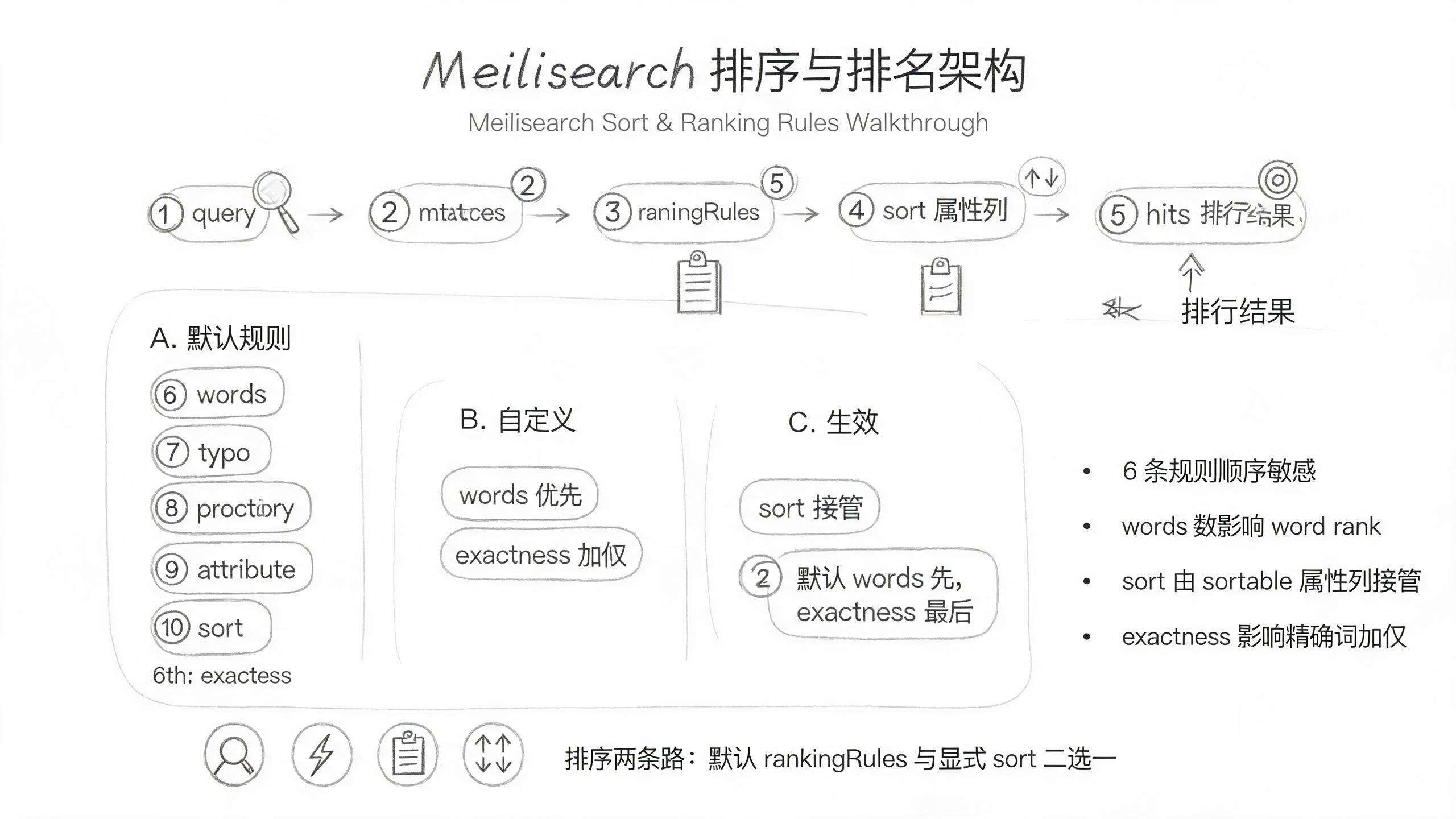 Meilisearch 排序与自定义排名调用链路架构图