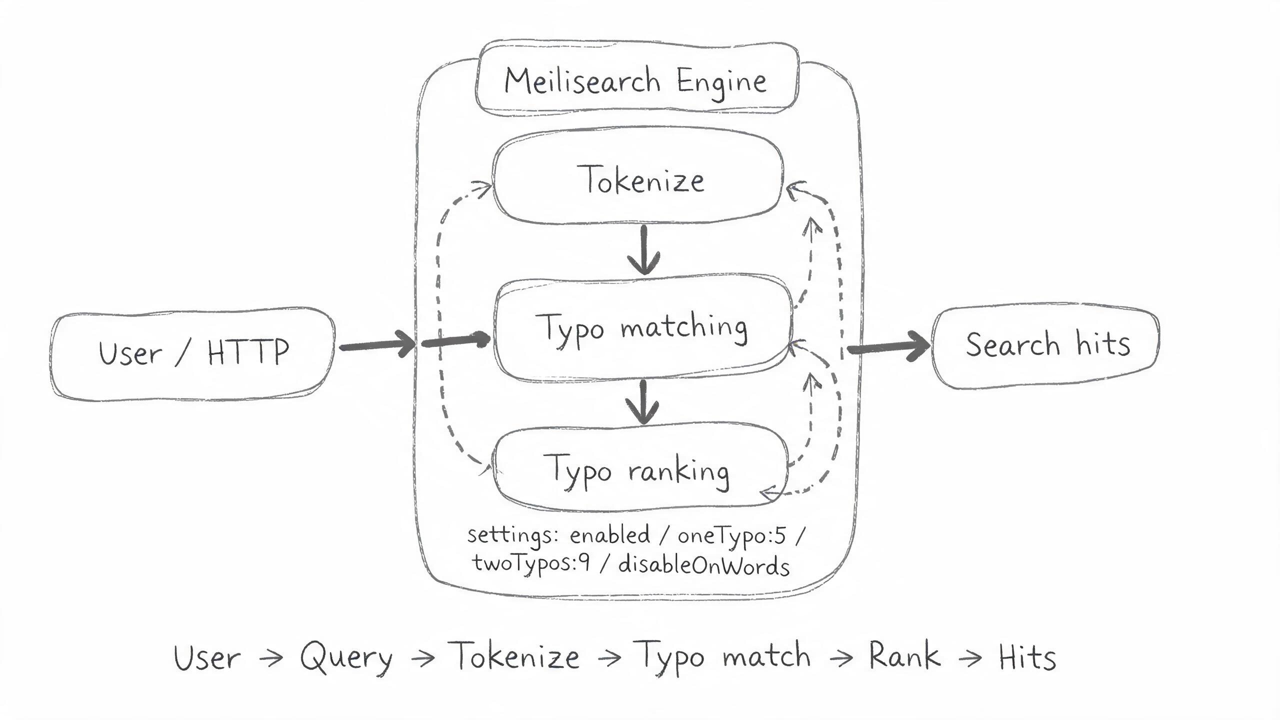 Meilisearch 拼写容错调用链路架构图